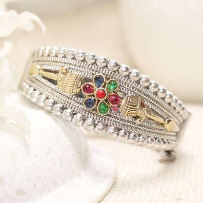 CHANDINI SILVER REPLICA DUAL-TONE STONE FLOWER KADA