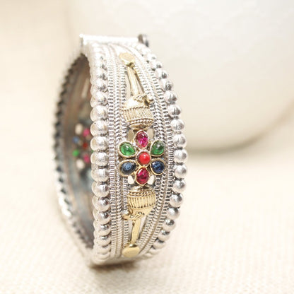 CHANDINI SILVER REPLICA DUAL-TONE STONE FLOWER KADA