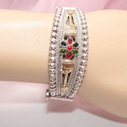 CHANDINI SILVER REPLICA DUAL-TONE STONE FLOWER KADA