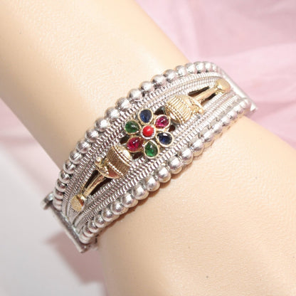 CHANDINI SILVER REPLICA DUAL-TONE STONE FLOWER KADA