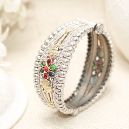 CHANDINI SILVER REPLICA DUAL-TONE STONE FLOWER KADA