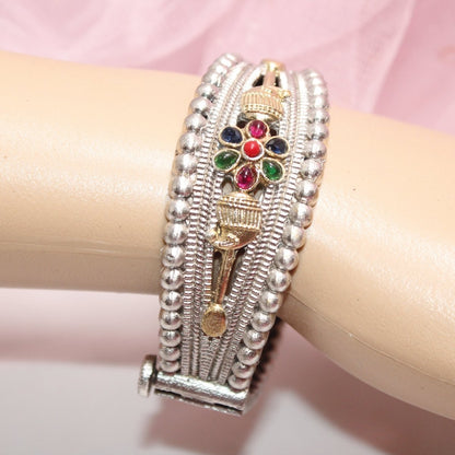 CHANDINI SILVER REPLICA DUAL-TONE STONE FLOWER KADA