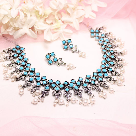 CRYSTAL NECKLACE SET-BLUE