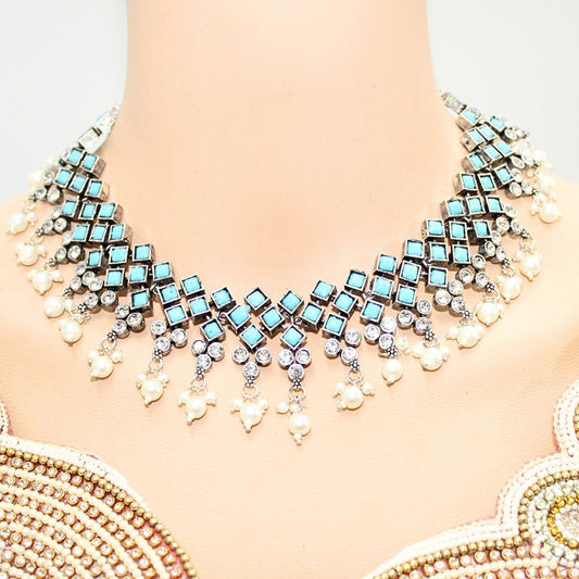 CRYSTAL NECKLACE SET-BLUE