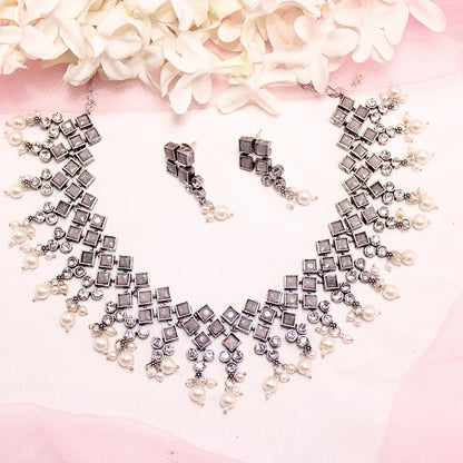 CRYSTAL NECKLACE SET-GREY