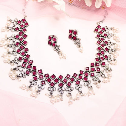 CRYSTAL NECKLACE SET - MAGENTA