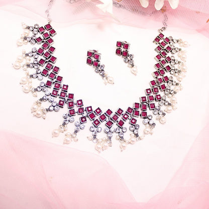 CRYSTAL NECKLACE SET-MAGENTA