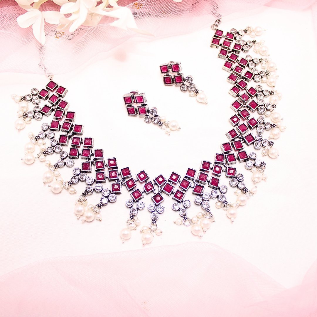 CRYSTAL NECKLACE SET-MAGENTA