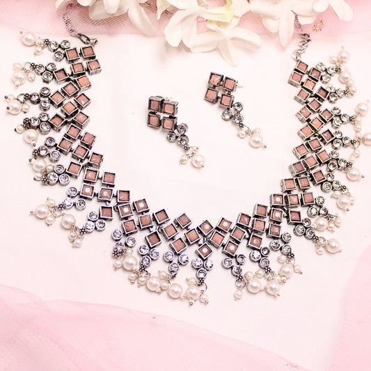 CRYSTAL NECKLACE SET-PEACH