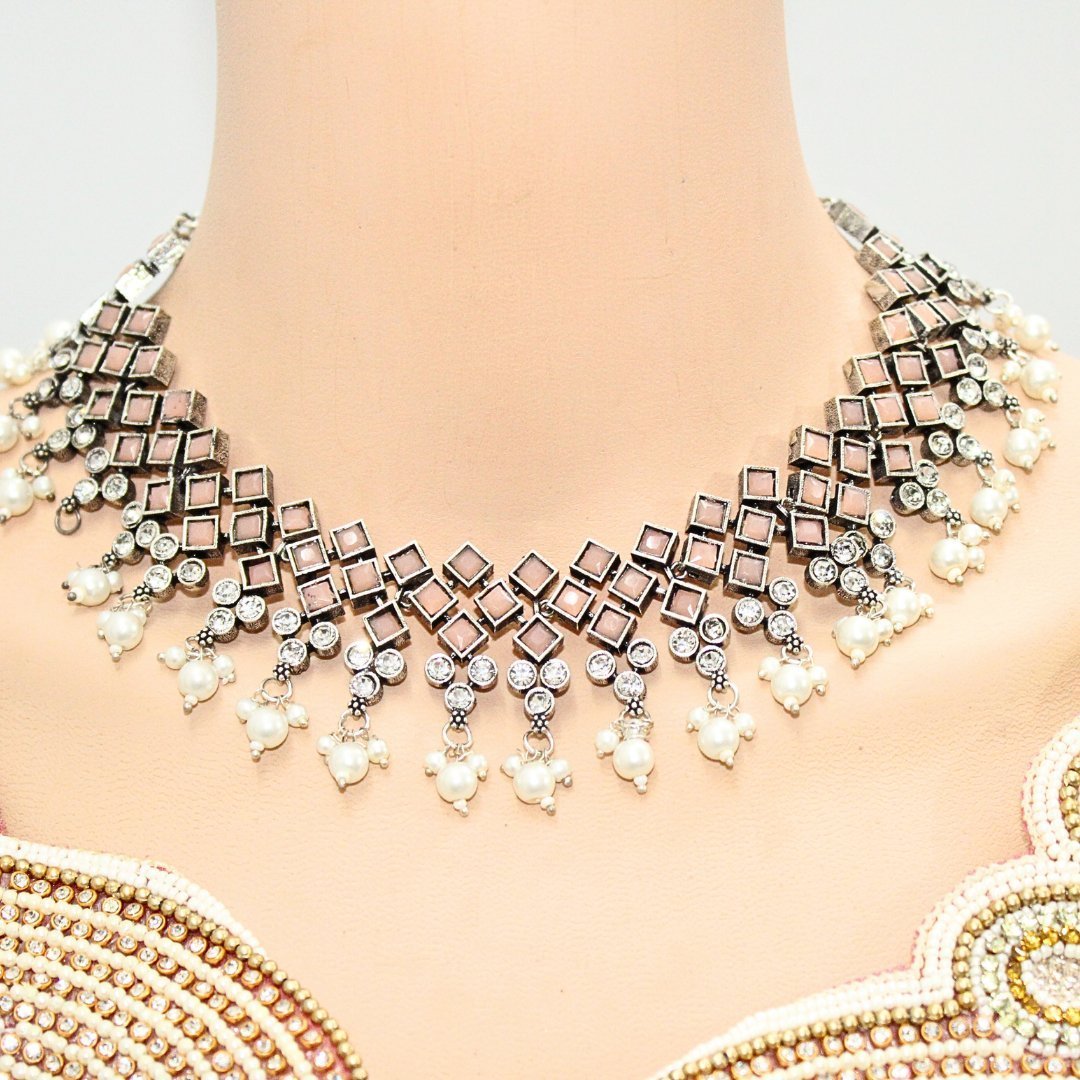 CRYSTAL NECKLACE SET-PEACH
