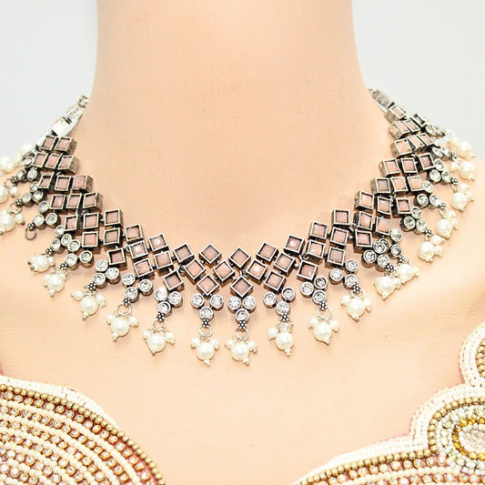 CRYSTAL NECKLACE SET-PEACH