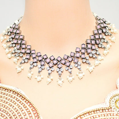 CRYSTAL NECKLACE SET-PINK