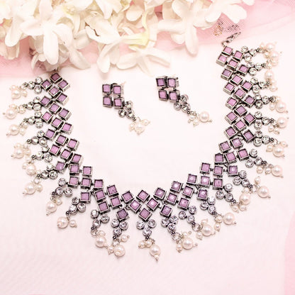 CRYSTAL NECKLACE SET-PINK