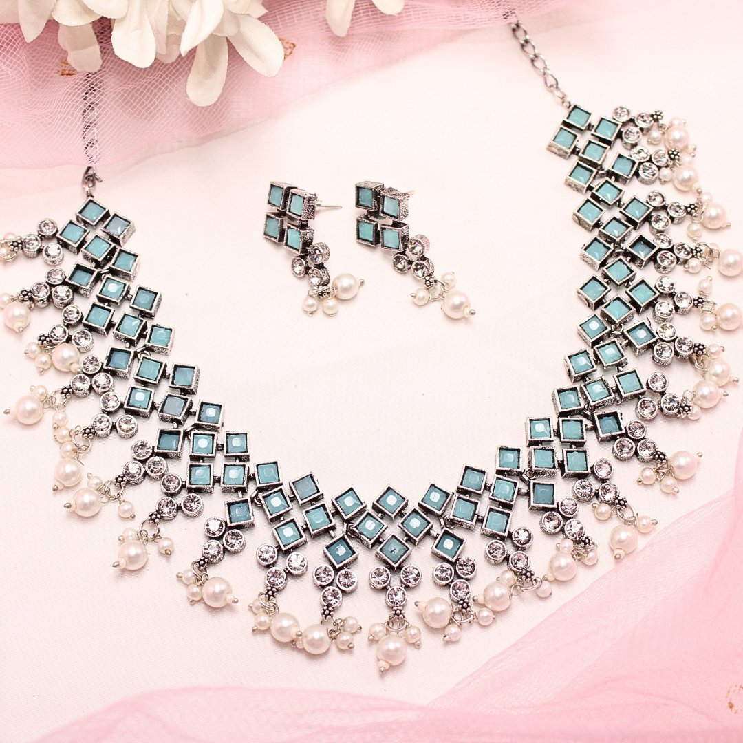 CRYSTAL NECKLACE SET-TURQUOISE