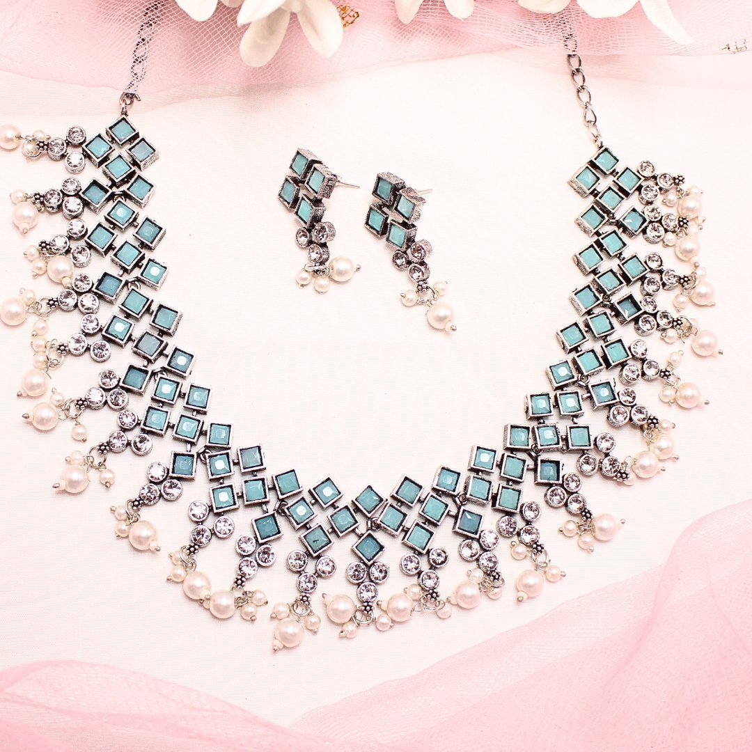 CRYSTAL NECKLACE SET-TURQUOISE