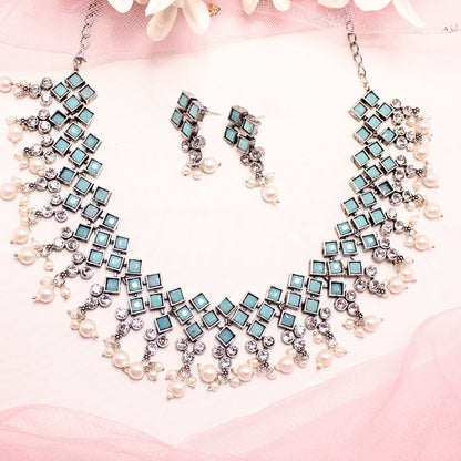 CRYSTAL NECKLACE SET-TURQUOISE