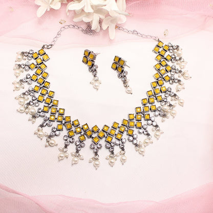 CRYSTAL NECKLACE SET-YELLOW