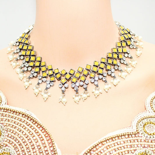 CRYSTAL NECKLACE SET-YELLOW