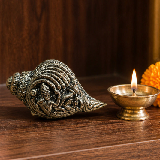 Decorative Brass Conch With Devotional Motifs