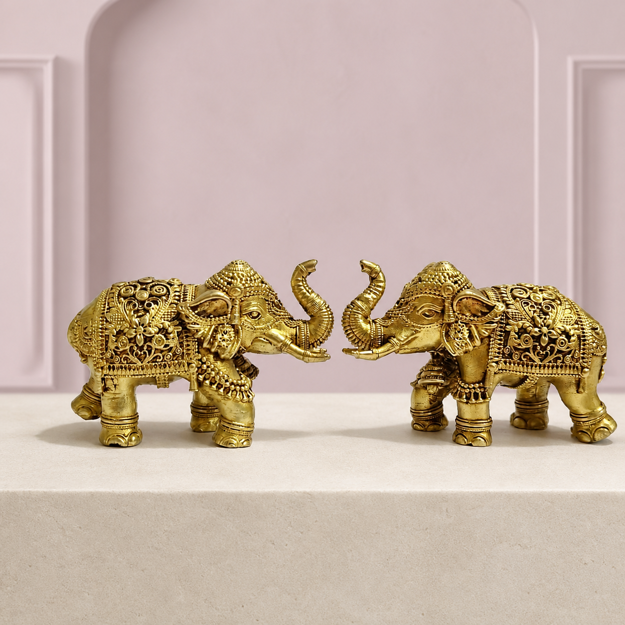 decorative elephant pair raised trunks premium product image