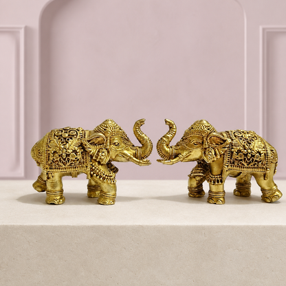 decorative elephant pair raised trunks premium product image