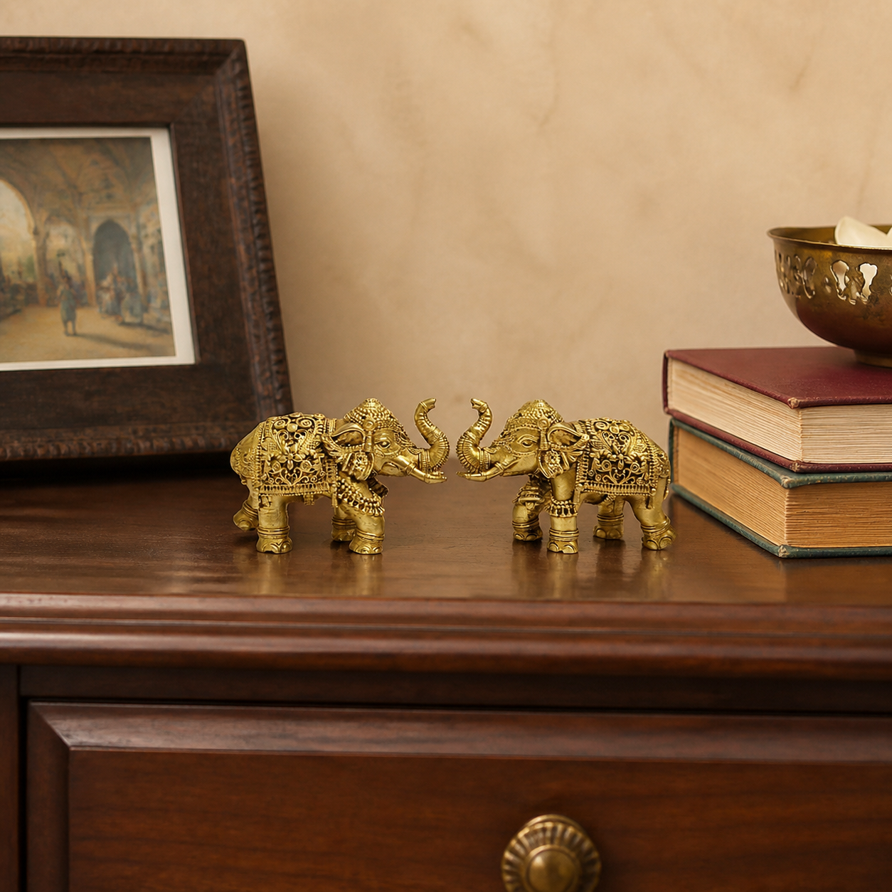 decorative elephant pair raised trunks realistic placement