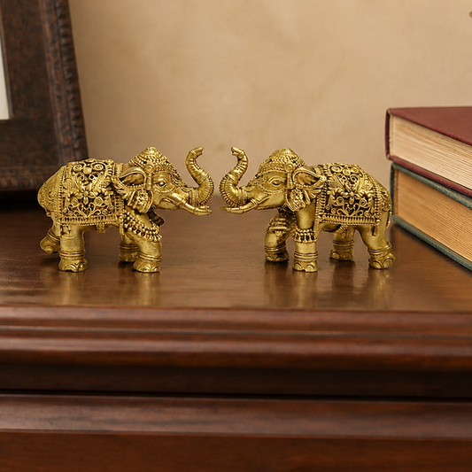 decorative elephant pair raised trunks realistic placement