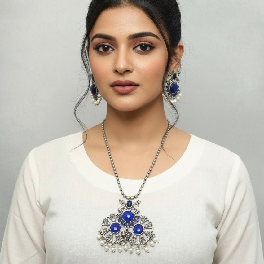 DEER PAIR NECKLACE SET-BLUE