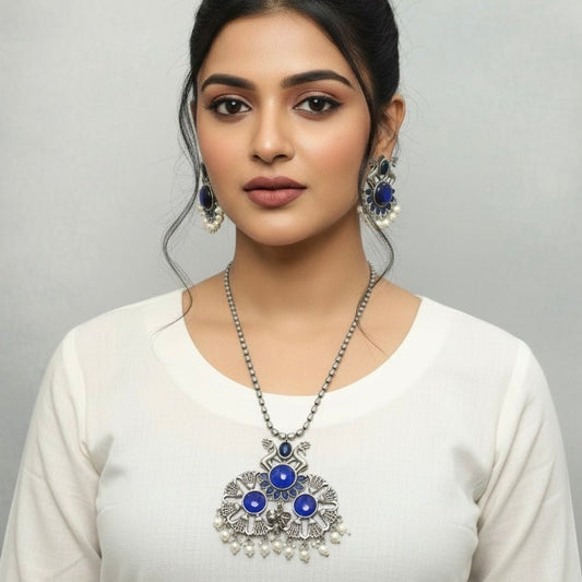 DEER PAIR NECKLACE SET-BLUE