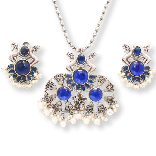 DEER PAIR NECKLACE SET-BLUE