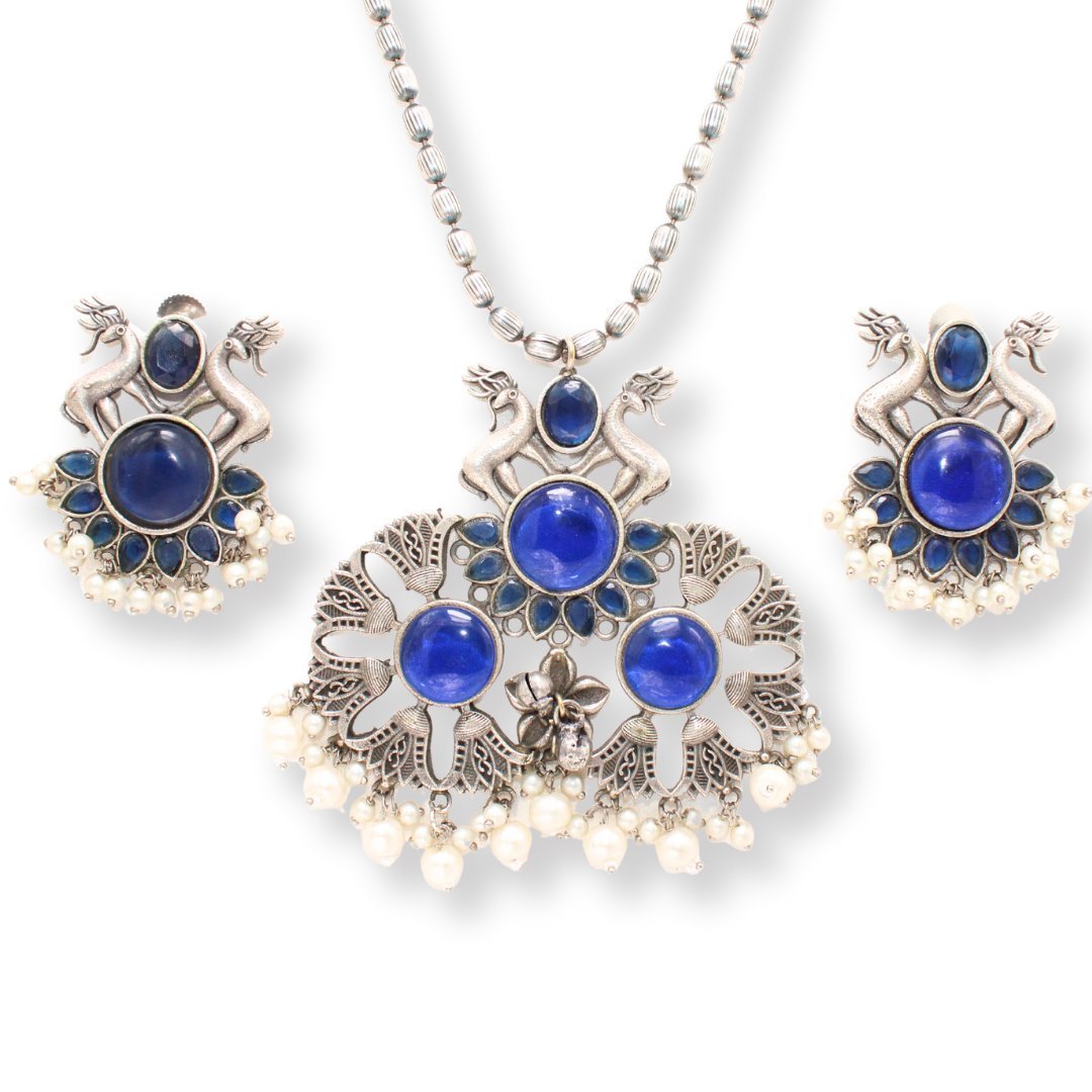 DEER PAIR NECKLACE SET-BLUE