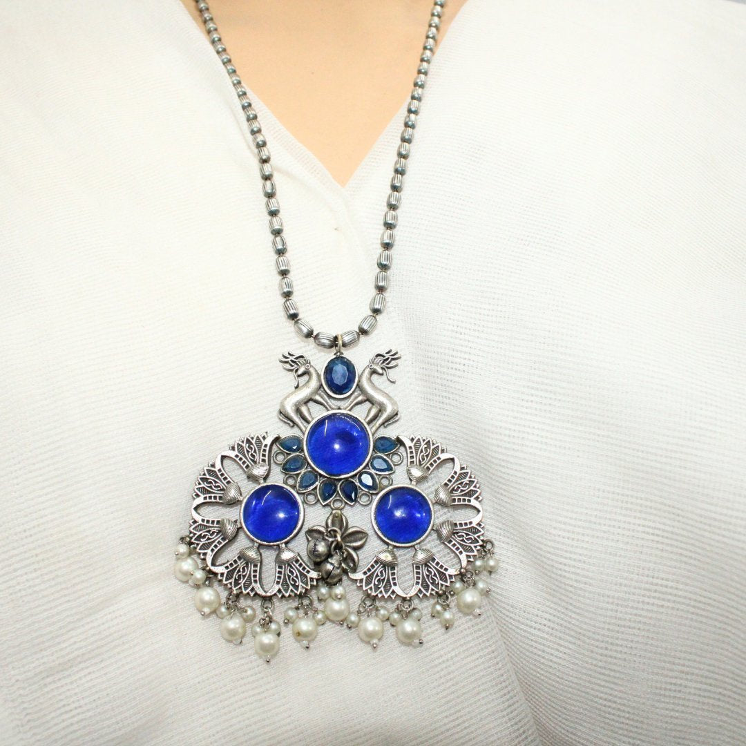 DEER PAIR NECKLACE SET-BLUE