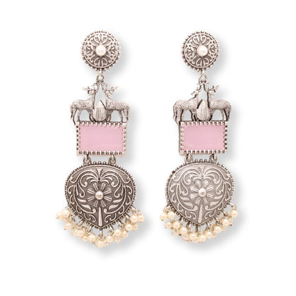 DEER PAIR SILVER LOOK ALIKE DANGLER-PINK