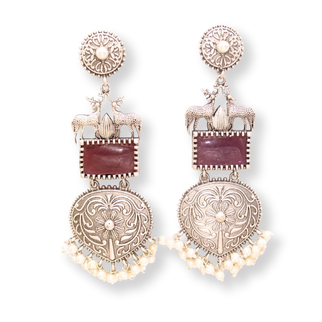 DEER PAIR SILVER LOOK ALIKE DANGLER-PURPLE