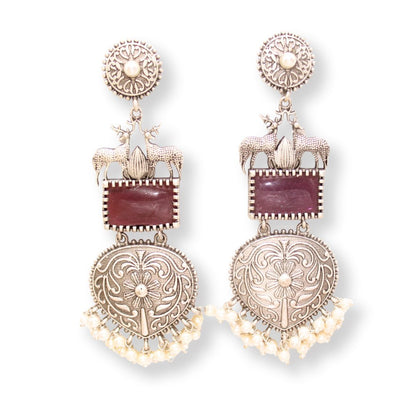 DEER PAIR SILVER LOOK ALIKE DANGLER-PURPLE
