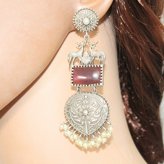 DEER PAIR SILVER LOOK ALIKE DANGLER-PURPLE