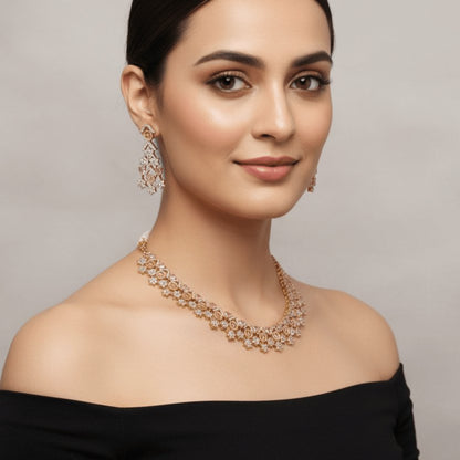 Designer AD Choker Necklace Set with Pink Stones