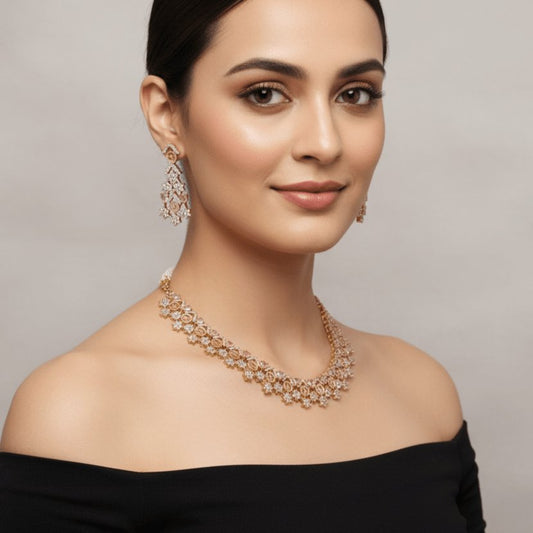 Designer AD Choker Necklace Set with Pink Stones