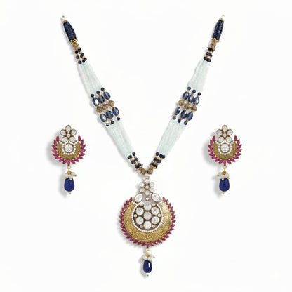 Designer Beaded Pendant Necklace with Matching Earrings