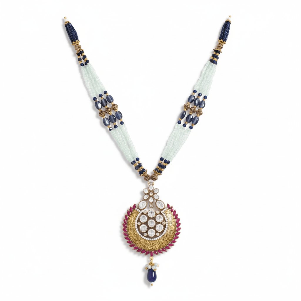 Designer Beaded Pendant Necklace with Matching Earrings