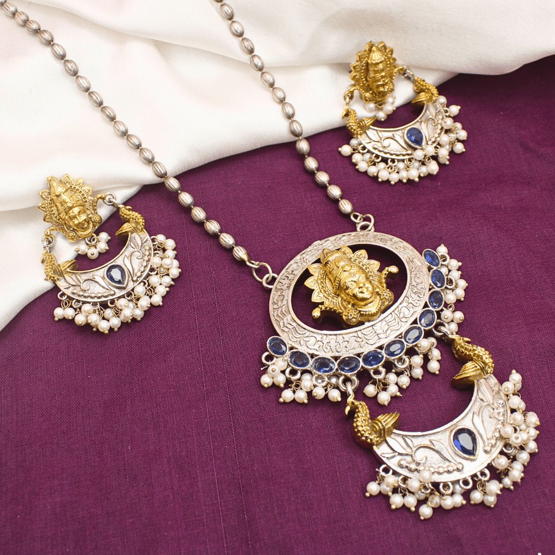 DEVI DUAL-TONE PENDANT SET -BLUE