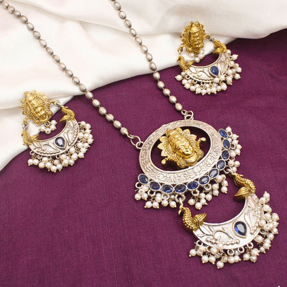 DEVI DUAL-TONE PENDANT SET -BLUE