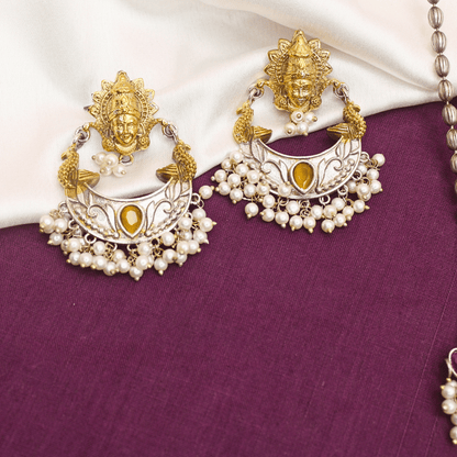 DEVI DUAL - TONE PENDANT SET - NAVRATNA