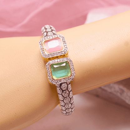 DIAMOND LOOK ALIKE BRACELET GOLDEN POLISH - PINK & MINT