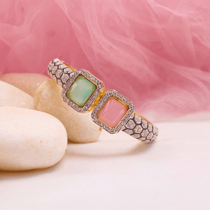 DIAMOND LOOK ALIKE BRACELET GOLDEN POLISH - PINK & MINT