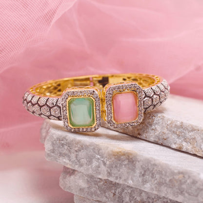 DIAMOND LOOK ALIKE BRACELET GOLDEN POLISH-PINK & MINT