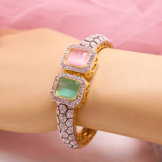 DIAMOND LOOK ALIKE BRACELET GOLDEN POLISH - PINK & MINT