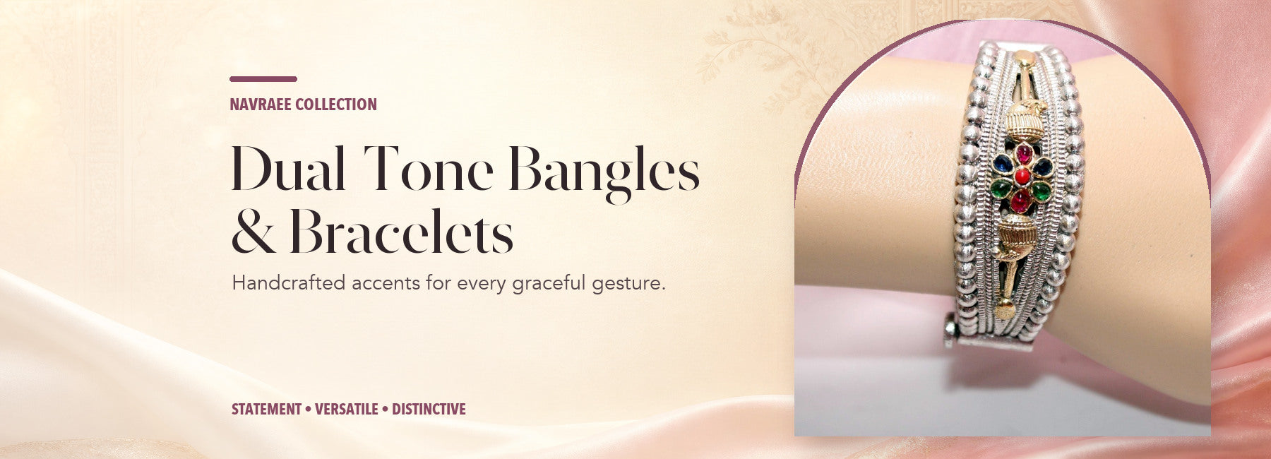Dual-Tone Bangles & Bracelets collection header banner featuring Chandini Dual-Tone Floral Stone Kada Bracelet