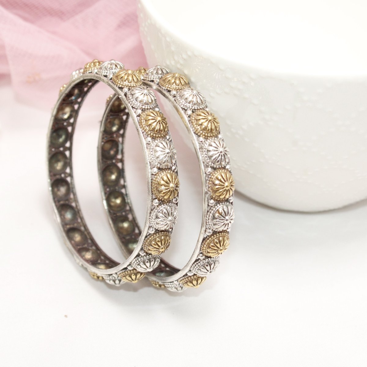 DUAL - TONE CHAKRA RAJPUTANA BANGLE PAIR - SET OF 2 BANGLES
