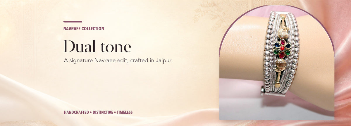 Dual-tone collection header banner featuring Chandini Dual-Tone Floral Stone Kada Bracelet